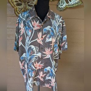 Tommy Bahama Tropical Floral Men's Camp Shirt - Brown and Blue